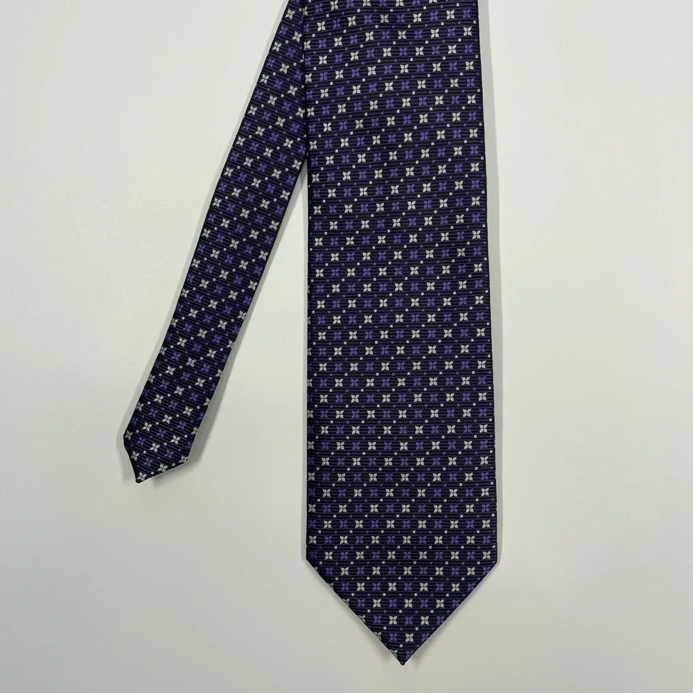 Alexander Julian Purple Geometric Floral Silk Blend Necktie Mens One Size